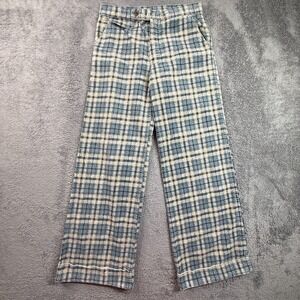 Vintage 70s Wide Leg Corduroy Plaid Pants 30x32 Blue Cheap Jeans Scoville Zipper